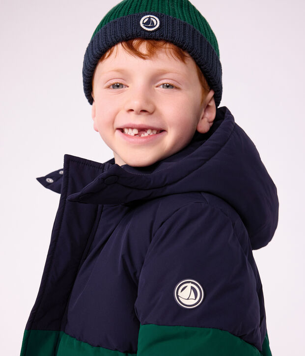 Doudoune enfant unie colorblock vert/bleu