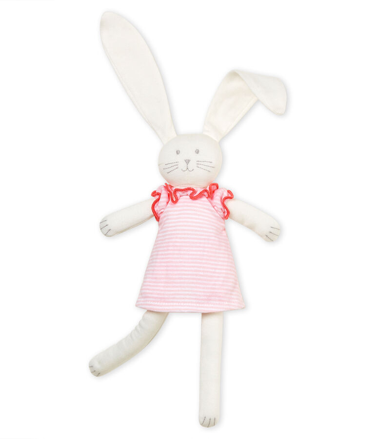 Doudou lapin habill&eacute; rose VIENNE/blanc MARSHMALLOW