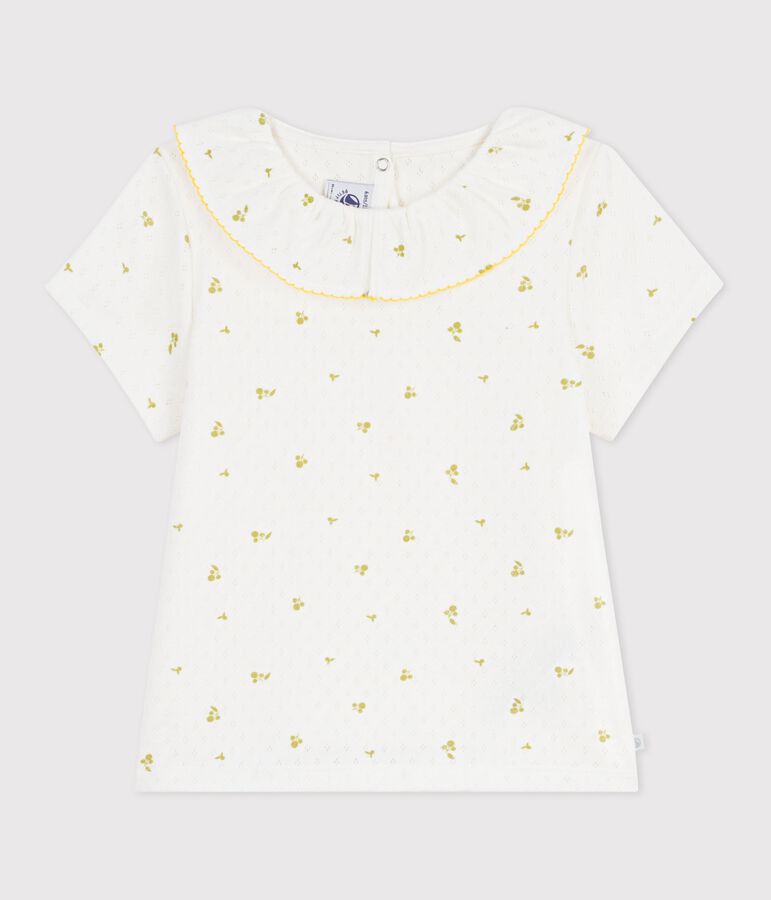 Tee-shirt enfant manches courtes en coton imprim&eacute; fleurs vert/vert