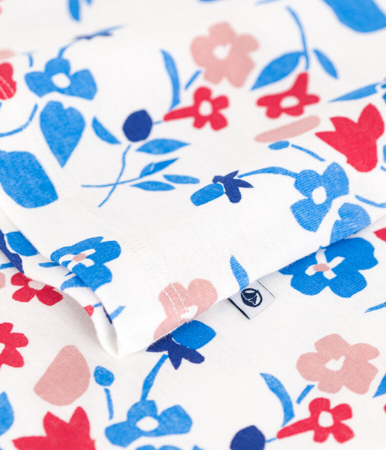 Pyjama enfant en tubique imprim&eacute; fleuri blanc MARSHMALLOW/blanc MULTICO