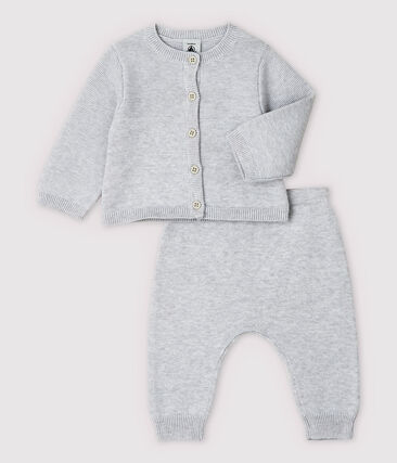 Ensemble 2 pièces gris bébé en tricot de coton biologique