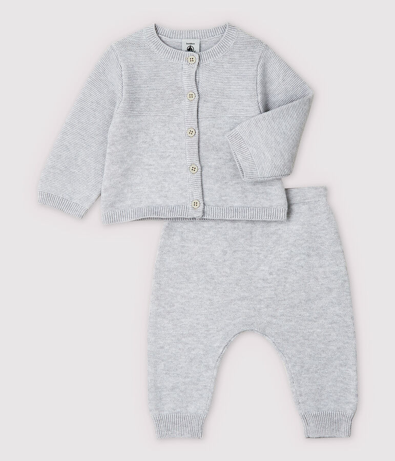 Ensemble 2 pi&egrave;ces gris b&eacute;b&eacute; en tricot de coton biologique gris POUSSIERE CHINE