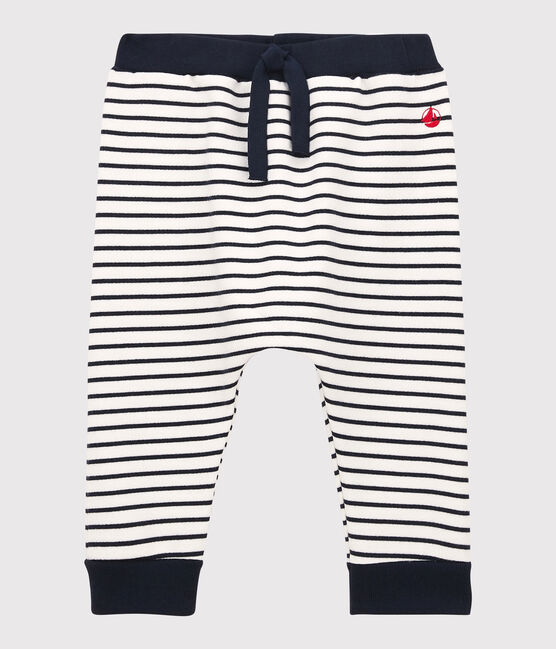 Pantalon en molleton bébé. blanc MARSHMALLOW/bleu SMOKING