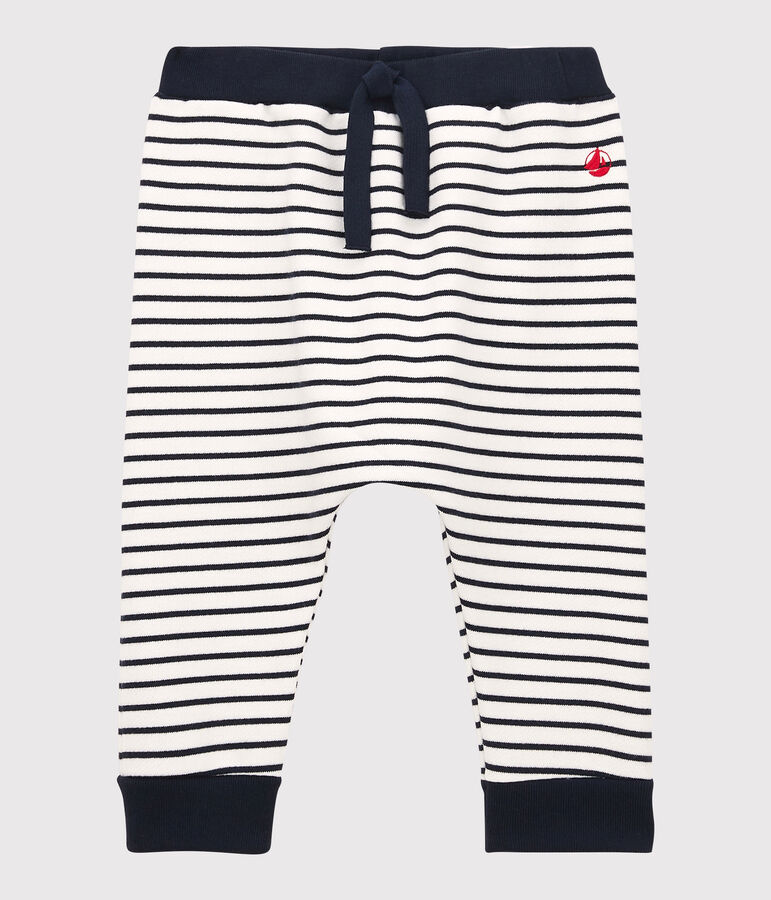 Pantalon en molleton b&eacute;b&eacute;. blanc MARSHMALLOW/bleu SMOKING