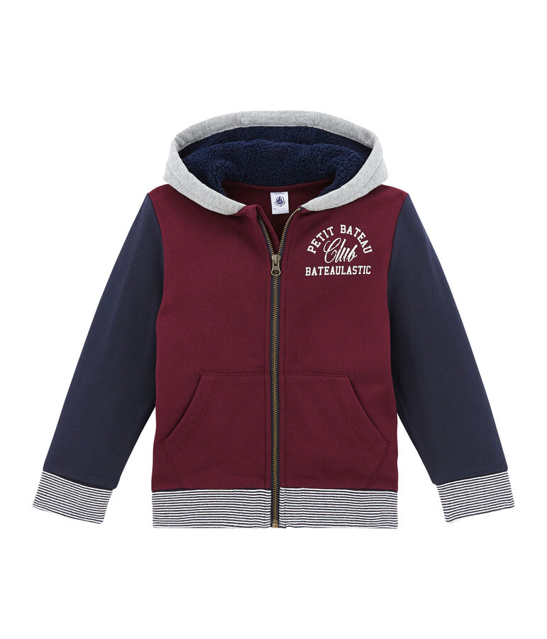 Sweat zipp&eacute; enfant gar&ccedil;on en molleton et sherpa rouge/multicouleur