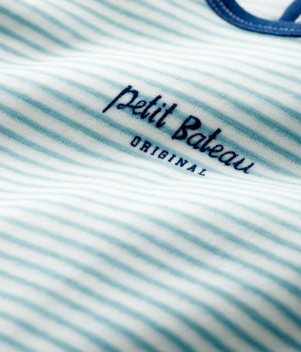 Dors-bien &agrave; rayures b&eacute;b&eacute; en velours blanc/bleu