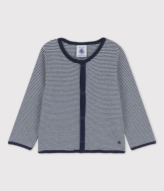 Cardigan rayé milleraies en coton bio bébé bleu SMOKING/blanc MARSHMALLOW