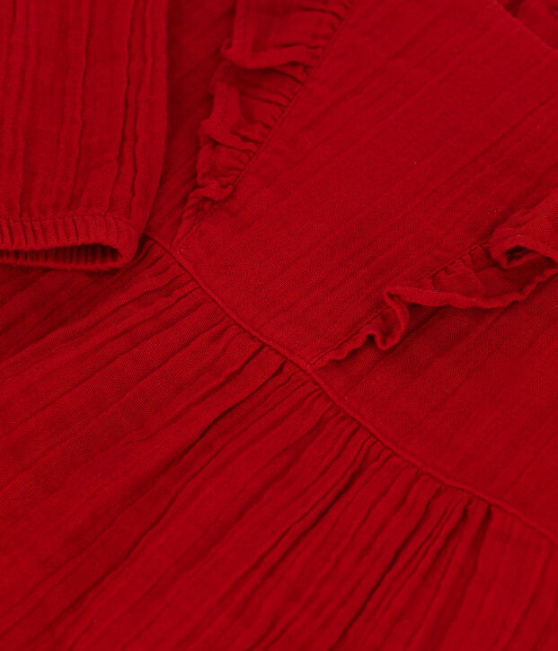 Robe manches longues b&eacute;b&eacute; en gaze de coton rouge