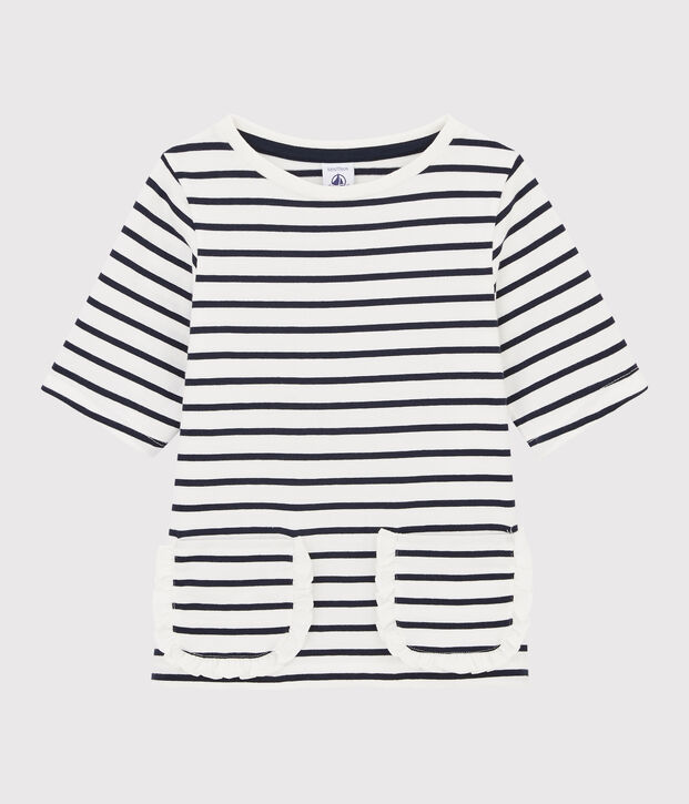 Tee-shirt ray&eacute; enfant fille blanc/bleu