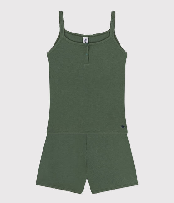 Pyjama short et débardeur uni en coton et lyocell femme vert CROCO