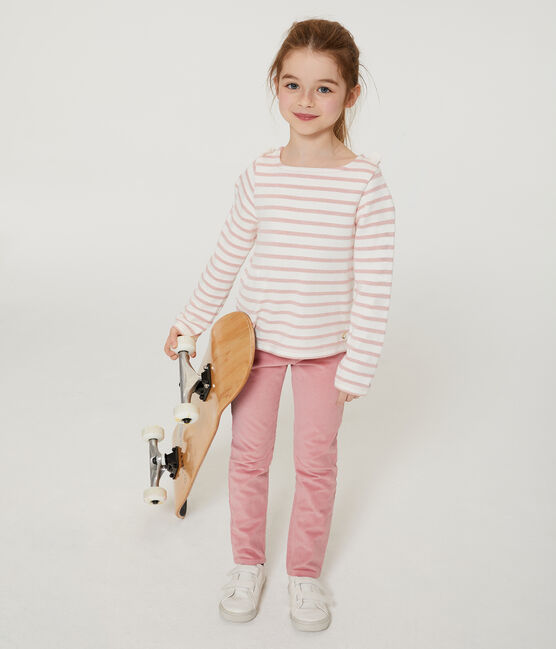 Marinière enfant fille blanc MARSHMALLOW/rose JOLI BRILLANT