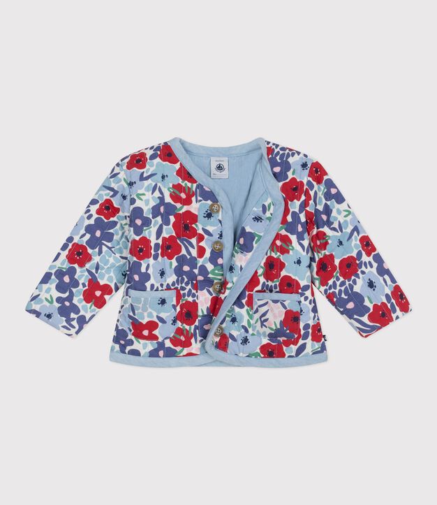Veste b&eacute;b&eacute; en coton matelass&eacute;e, imprim&eacute;e fleurs blanc/multicouleur