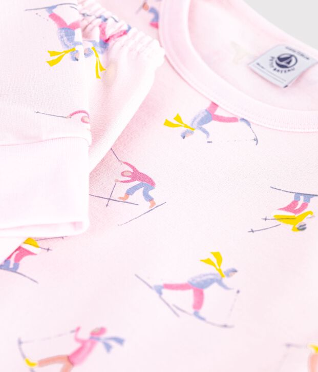 Pyjama enfant en molleton imprim&eacute; skieurs rose/multicouleur