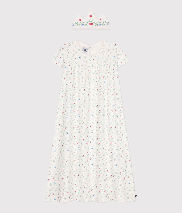 Chemise de nuit d&eacute;guisement et diad&egrave;me enfant en coton blanc/multicouleur