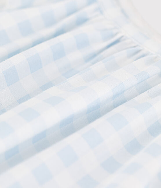 Chemise de nuit imprimé vichy en coton fin petite fille bleu MARSHMALLOW/blanc GOMME