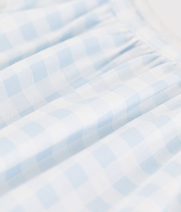 Chemise de nuit imprim&eacute; vichy en coton fin petite fille blanc/bleu