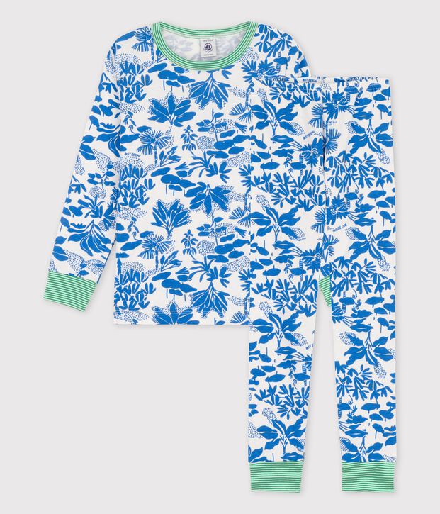 Pyjama imprim&eacute; v&eacute;g&eacute;tal petit gar&ccedil;on en coton blanc/bleu