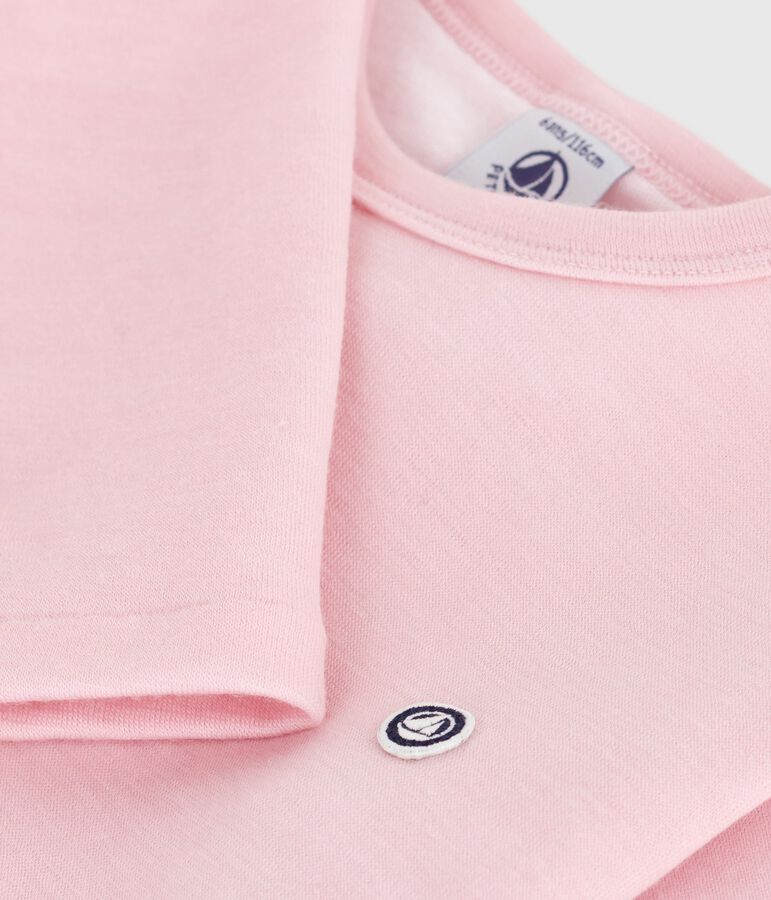 Tee-shirt enfant en laine et coton manches longues uni rose JOLI