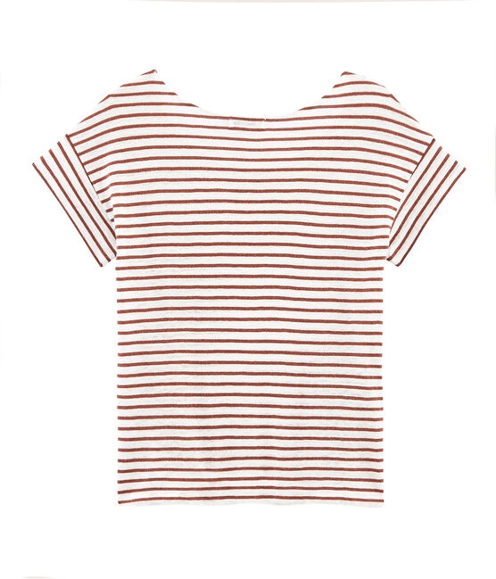 Tee-shirt manches courtes femme en lin blanc MARSHMALLOW/rose COPPER