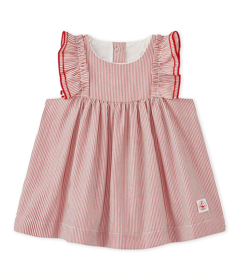 Robe b&eacute;b&eacute; fille en popeline ray&eacute;e blanc LAIT/rouge TERKUIT