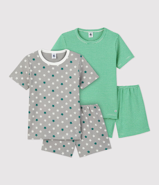 Lot de 2 pyjacourts étoiles et milleraies vert petit garçon en coton variante 1