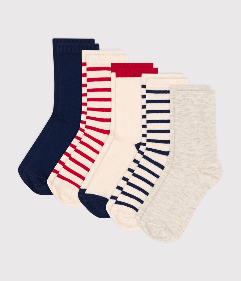 Lot de 5 paires de chaussettes bleu blanc rouge enfant gar&ccedil;on-fille multicouleur