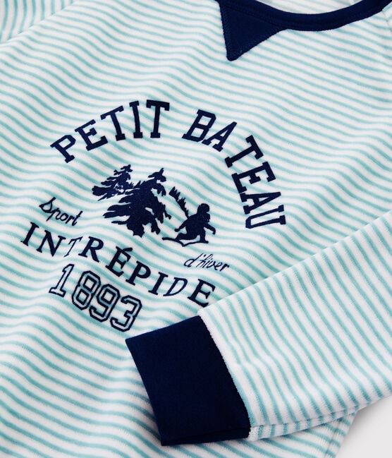 Pyjama motif yeti en velours petit garçon bleu MEDIEVAL/blanc MULTICO