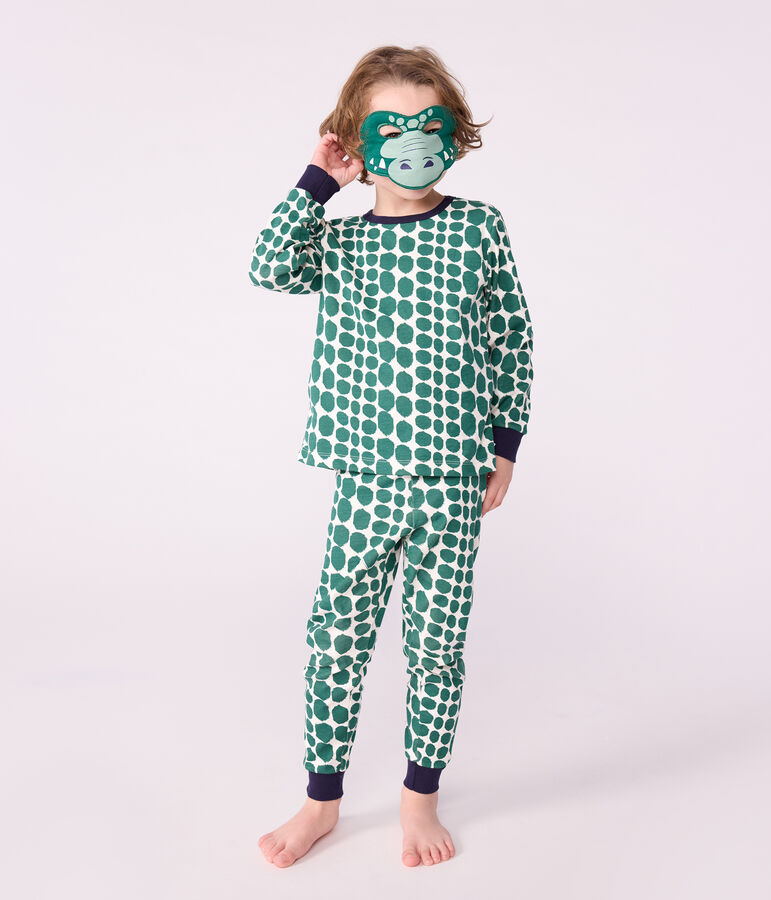Pyjama d&eacute;guisement enfant en coton imprim&eacute; croco vert MILK/ EVERGREEN
