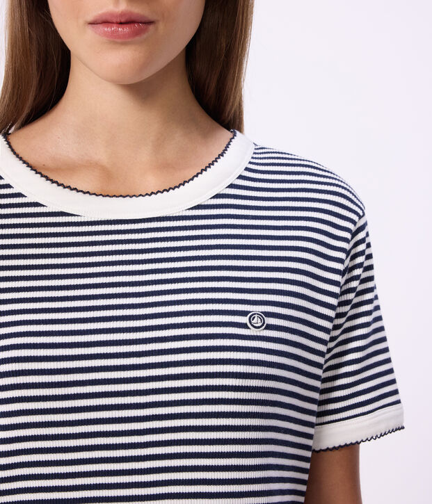 Robe courte femme en coton bleu/blanc