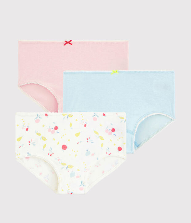 Lot de 3 shorties imprim&eacute; fruits petite fille en coton biologique multicouleur