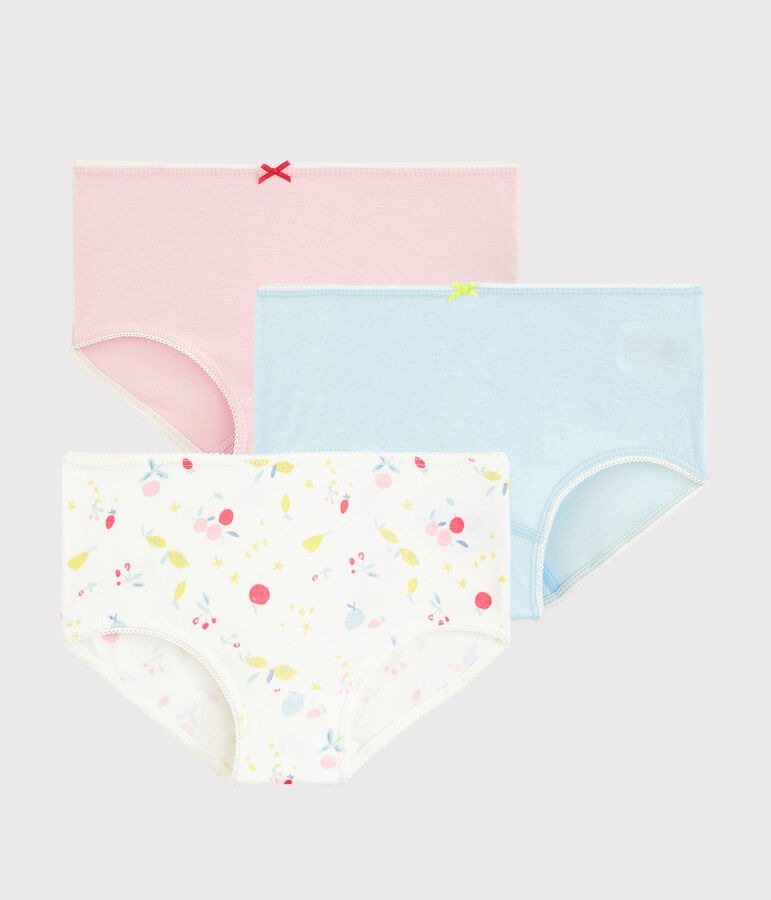 Lot de 3 shorties imprim&eacute; fruits petite fille en coton biologique multicouleur