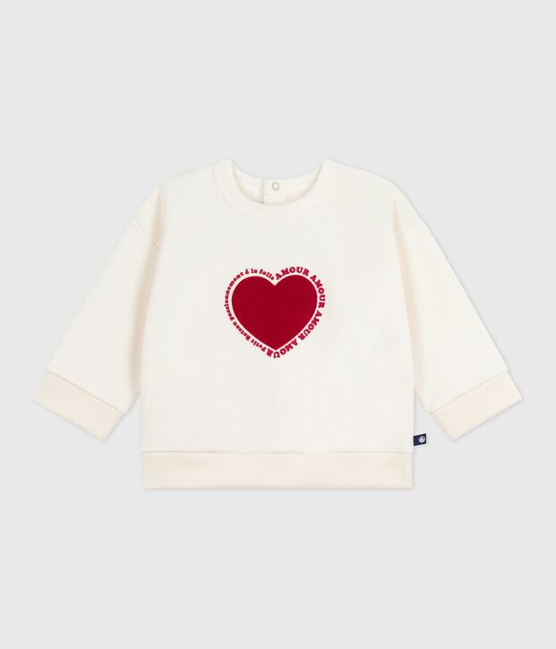 Sweatshirt b&eacute;b&eacute; en coton motif c&oelig;ur blanc cass&eacute;