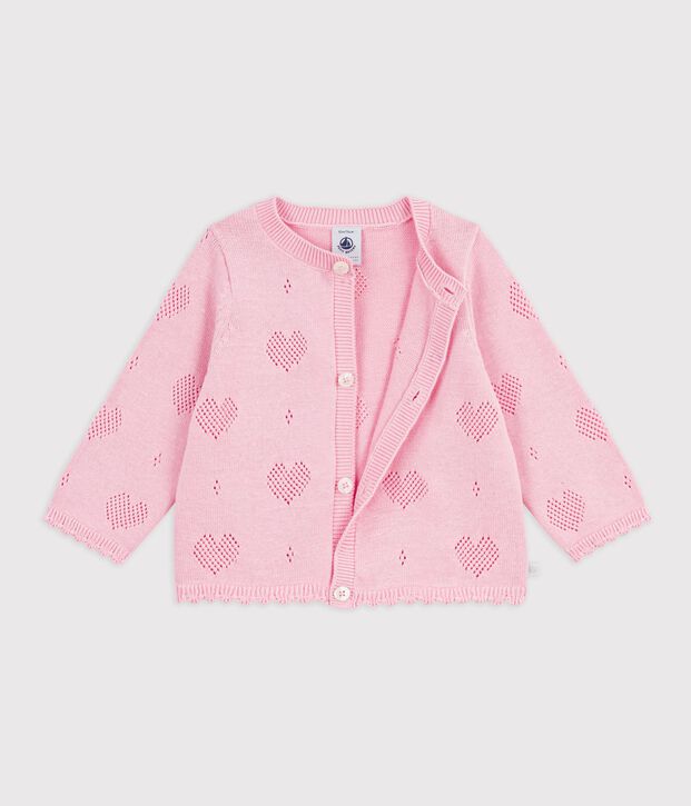 Cardigan b&eacute;b&eacute; en coton &agrave; motifs c&oelig;urs rose clair
