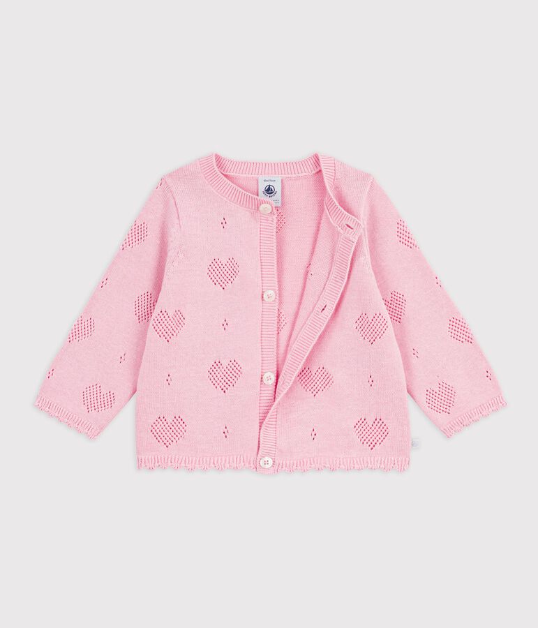 Cardigan b&eacute;b&eacute; en coton &agrave; motifs c&oelig;urs rose