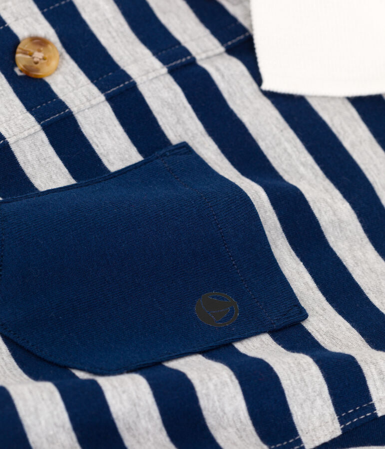 Polo ray&eacute; manches longues en coton enfant gar&ccedil;on bleu MEDIEVAL/ FUMEE