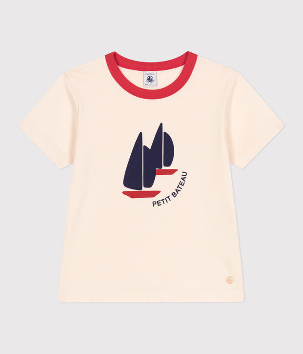 Teeshirt enfant en coton manches courtes imprim&eacute; &eacute;cru