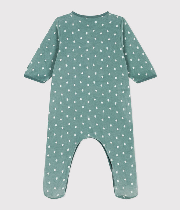Pyjama b&eacute;b&eacute; &eacute;toiles en velours vert/blanc