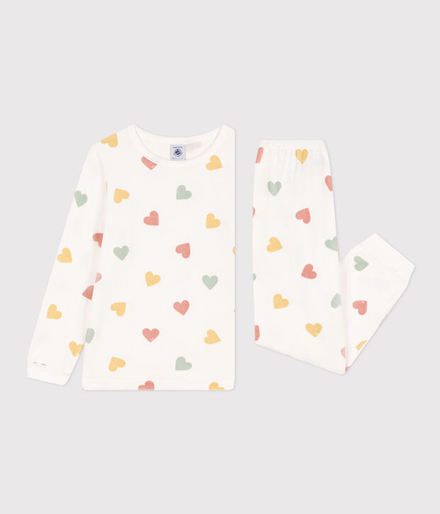 Pyjama c&oelig;ur petite fille en velours blanc/multicouleur