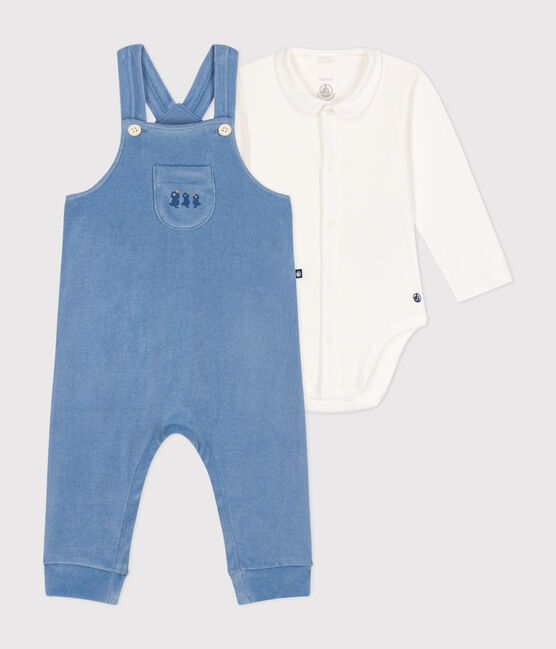 Ensemble salopette en velours bébé bleu BEACH