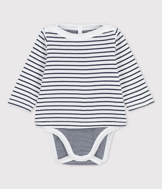 Body marinière en coton bio bébé blanc MARSHMALLOW/bleu SMOKING