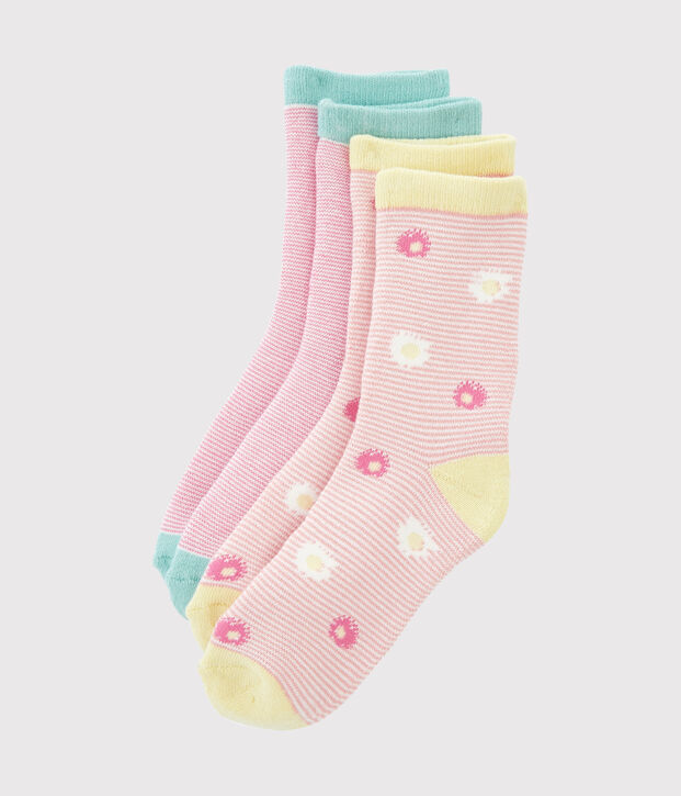 Lot de 2 paires de chaussettes enfant fille blanc/bleu/blanc