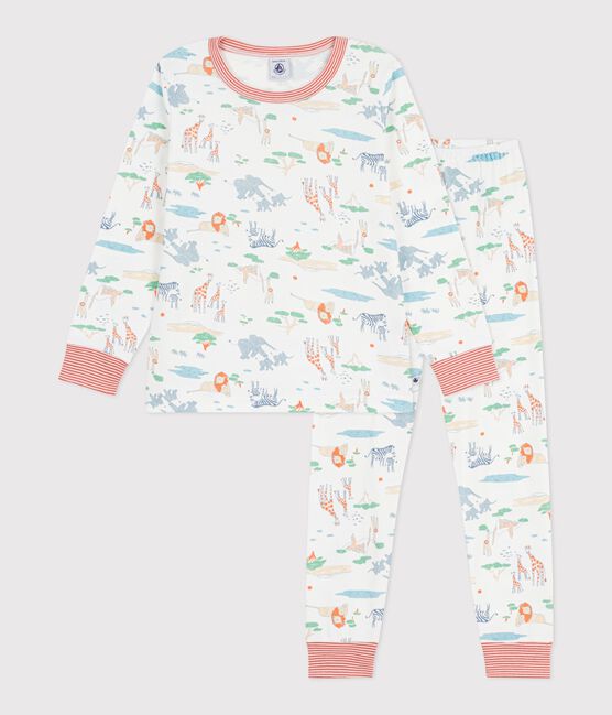 Pyjama enfant en coton imprimé savane blanc MARSHMALLOW/blanc MULTICO