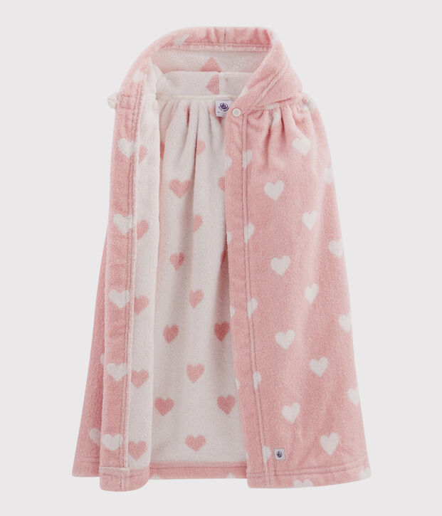 Cape de bain c&oelig;urs b&eacute;b&eacute; en &eacute;ponge rose/blanc
