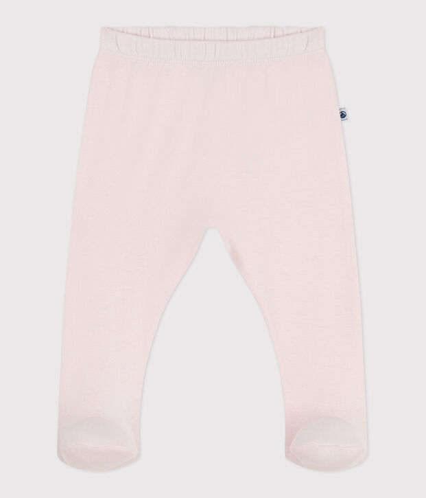 Pantalon &agrave; pied naissance en coton uni rose clair
