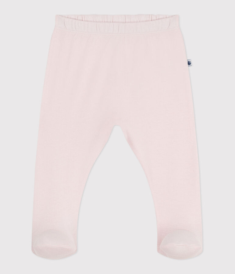 Pantalon &agrave; pied naissance en coton uni rose FLEUR