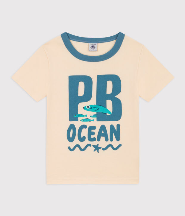 Tee-shirt manches courtes en coton enfant gar&ccedil;on &eacute;cru/multicouleur