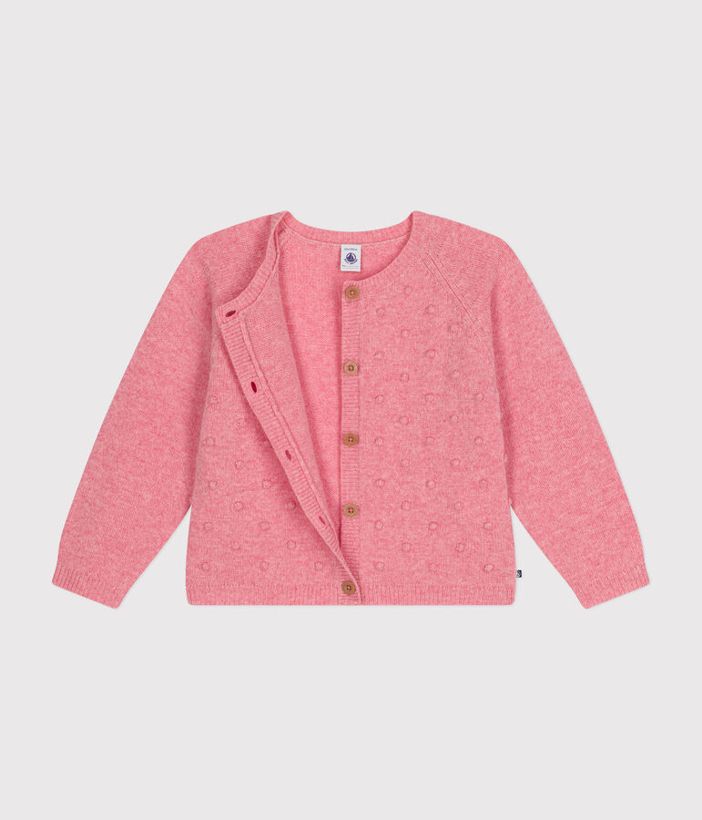 Cardigan en tricot contenant de la laine enfant fille rose ROSELINE CHINE