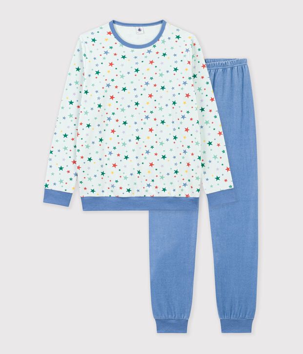 Pyjama enfant en velours imprim&eacute; &eacute;toiles bleu/multicouleur