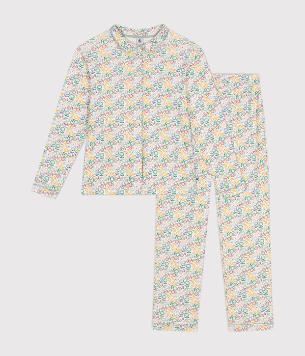 Pyjama en coton imprim&eacute; &agrave; motif fleurs femme blanc/multicouleur