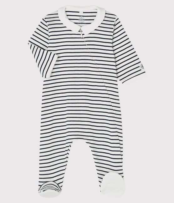 Dors-bien bébé marinière en coton biologique blanc MARSHMALLOW/bleu SMOKING